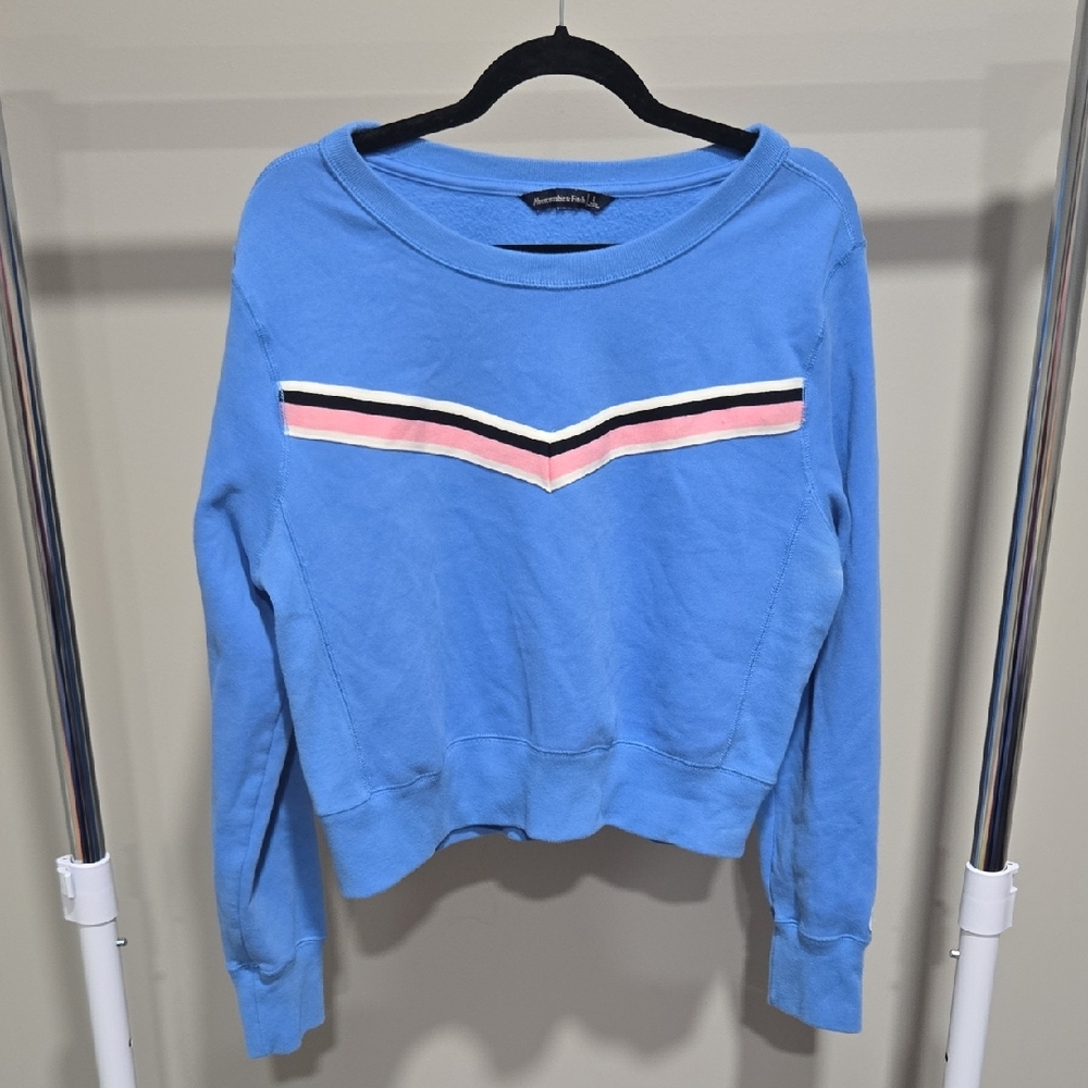 Sz L Abercrombie & Fitch Womens Pullover Sweatshirt Retro V Stripe Vintage Style